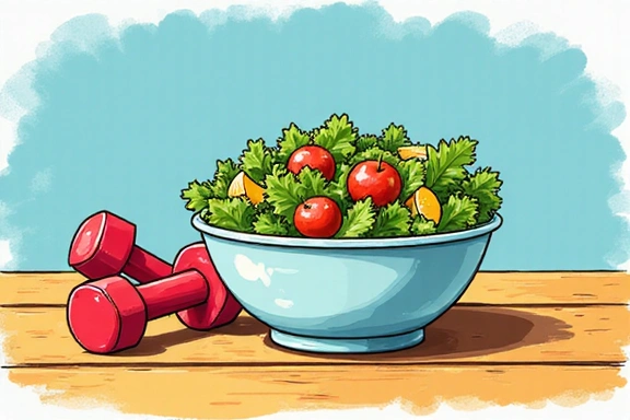 Ilustrace zdravého jídla a sportu